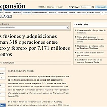 Las fusiones y adquisiciones suman 318 operaciones entre enero y febrero por 7.171 millones de euros